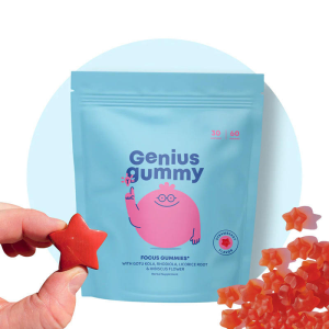 Genius Gummy Focus Gummies star-shaped strawberry flavor soft candy with herbal ingredients
